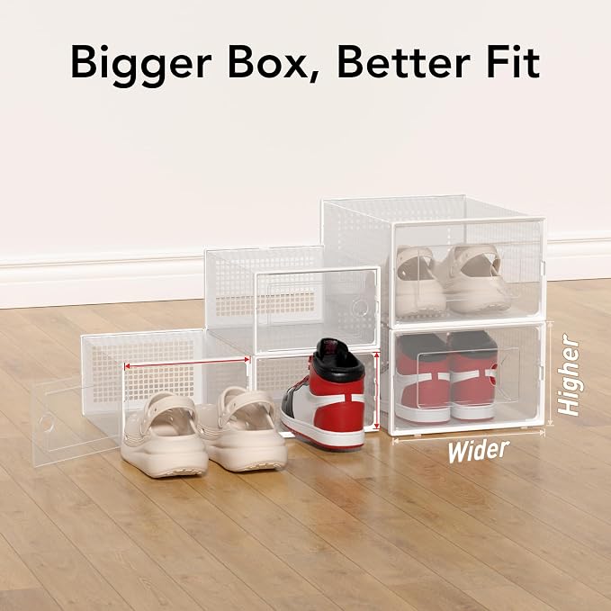 Foluck X-Large Shoe Storage Box, 15 Pack Clear Plastic Stackable Shoe Organizer - Image 3