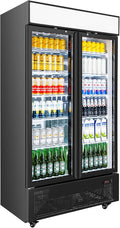 Commercial Merchandiser Display Refrigerator with 2 Glass Doors 30 Cu.ft Beverage Back Bar Cooler Black Drink Fridge for Convenience Stores, Supermarkets, Bars, Offices
