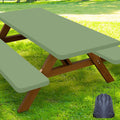 Smiry Picnic Table Cover with Bench Covers, Waterproof Elastic Fitted Polyester Tablecloths for 8 Ft Rectangle Tables, Washable Windproof Tablecloth for Outdoor, Camping (Sage Green, 30x96 Inches)