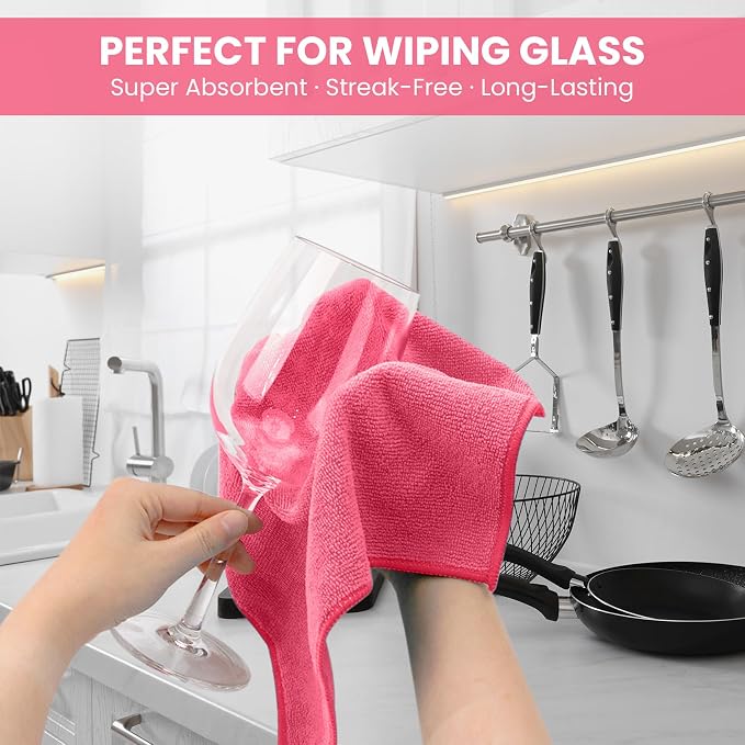 SIFANGKE Microfiber Cleaning Cloth, 12 Pack HotPink Cleaning Rags - Image 3