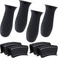 Patelai 8 Pcs Silicone Pot Holders Set Cast Iron Handle Cover Heat Resistant Pot Handle Covers Potholder Non Slip Reusable Pan Sleeve for Frying Pan Kitchen Supplies(Black)