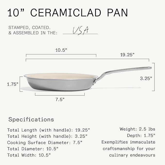 Made In Cookware - 3-Piece (Includes 8",10",12") Ceramic Non Stick Frying Pan Set (Stainless Handle) - 5-Ply Stainless Clad with Stay-Cool Handle - Professional Cookware