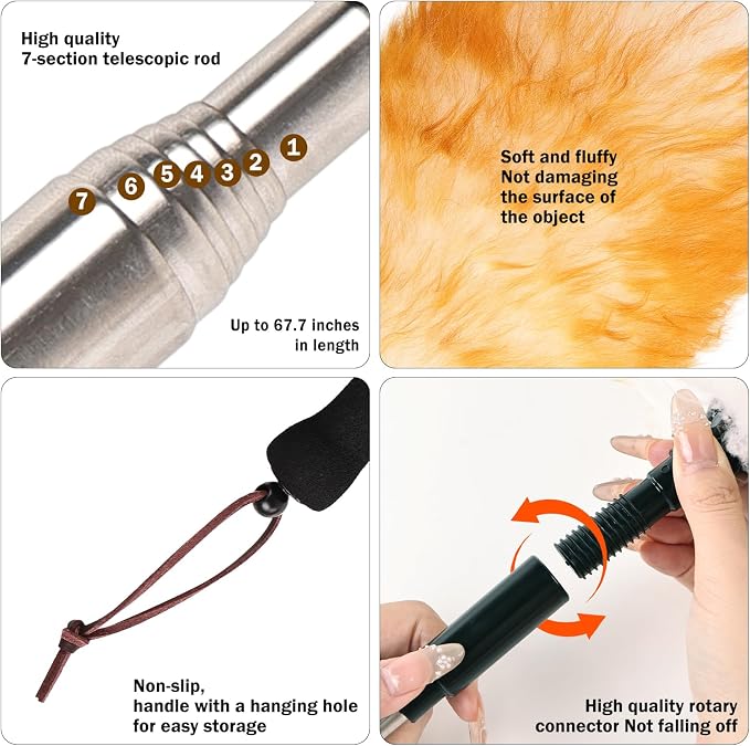 Extendable Cleaning Duster, 66.9Inch Telescoping Feather Dusters - Image 4