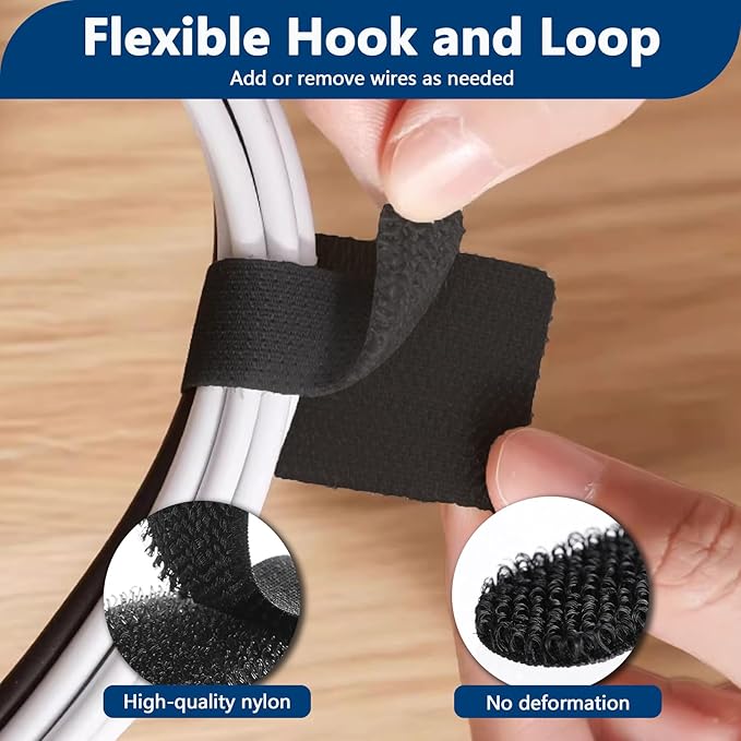 Abnii 50 PCS Hook and Loop Cable Ties, Under Desk Cable Management, Sticky-Back - Image 6