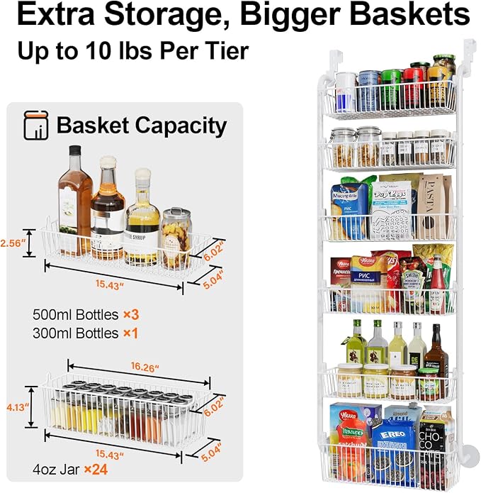 Delamu Large Over the Door Pantry Organizer, 6-Tier Metal Pantry Door - Image 4