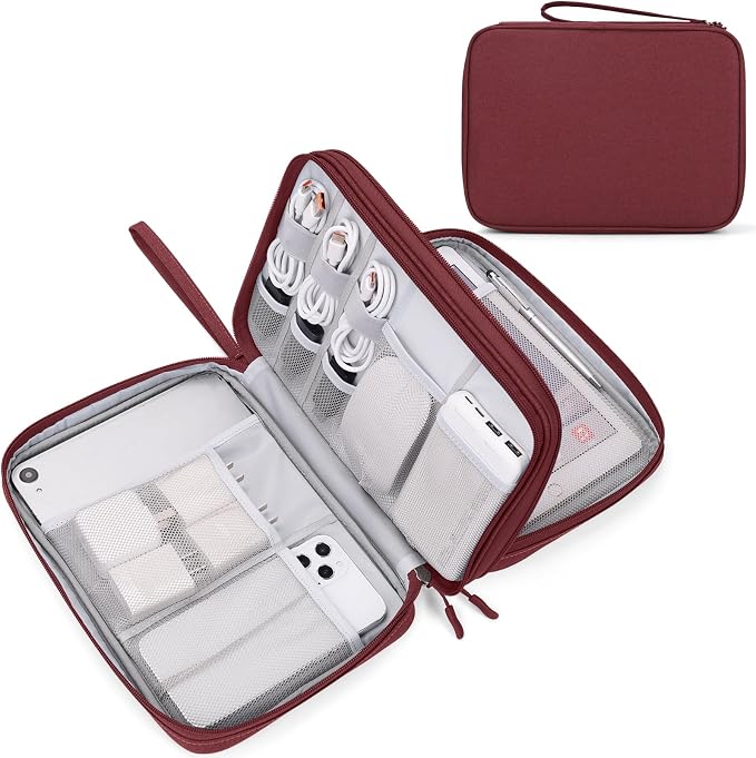 FYY Electronic Organizer, Travel Tech Pouch Bag, Extra Large, Wine Red | Wrist by FYY