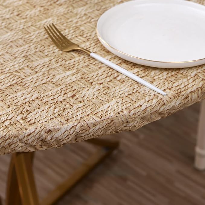 Walrus Round Vinyl Fitted Tablecloth with Flannel Backing Elastic Edge Design Table Cover Waterproof Oil-Proof PVC Table Cloth Stain-Resistant Best for 32"-36" Round