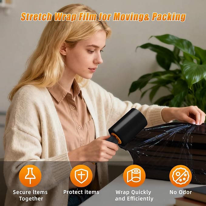 Black Stretch Film Shrink Wrap for Moving Supplies x 1000ft, Industrial - Image 6