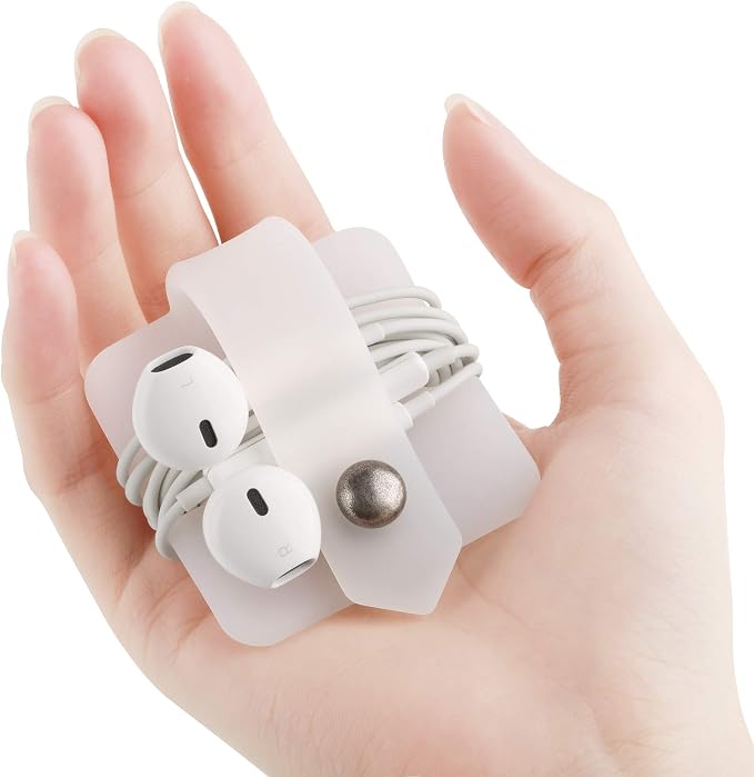 Silicone Cord Organizer, Transparent Earphone Wrap, Button Closure, Flexible - Image 4
