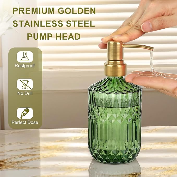 Green Glass Soap Dispenser, Dish Soap Dispenser - Image 4