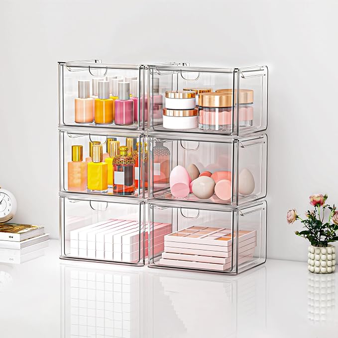 caktraie 6-Pack Stackable Acrylic Storage Drawers, Small | Smooth-glide drawers - Image 8