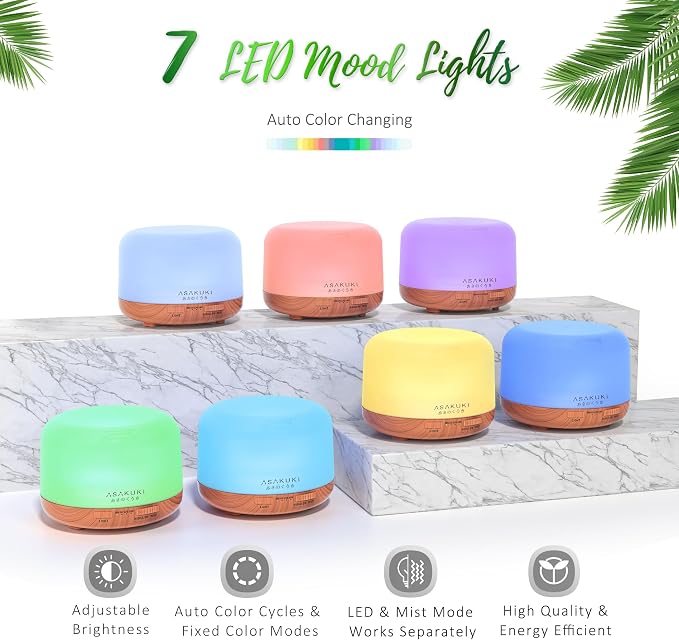 ASAKUKI Oil Diffuser with Essential Oils Set, 500ml Aromatherapy Humidifier | - Image 3