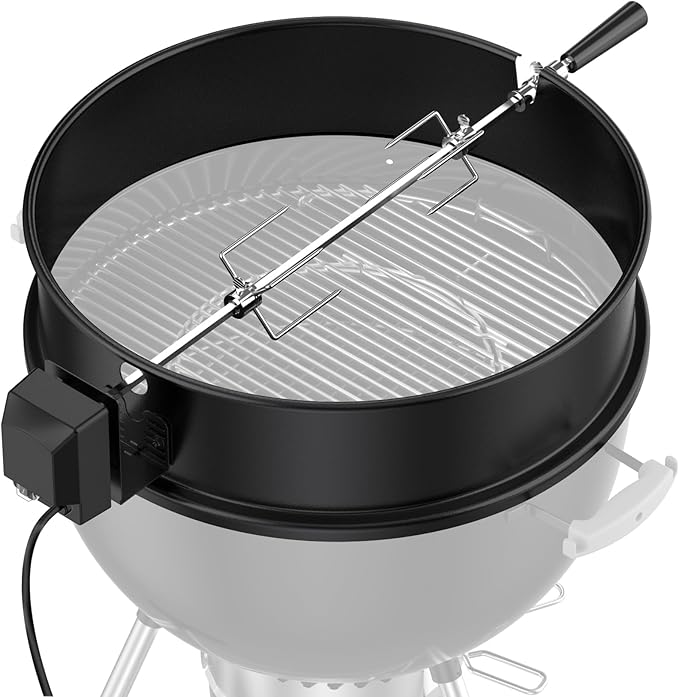 Skyflame Charkettle Rotisserie Ring Kit for Weber 22-Inch Kettle Charcoal and Other Similar Size Grills, Black Coated Steel BBQ Grill Rotisserie Kit Replacement for Weber 2290