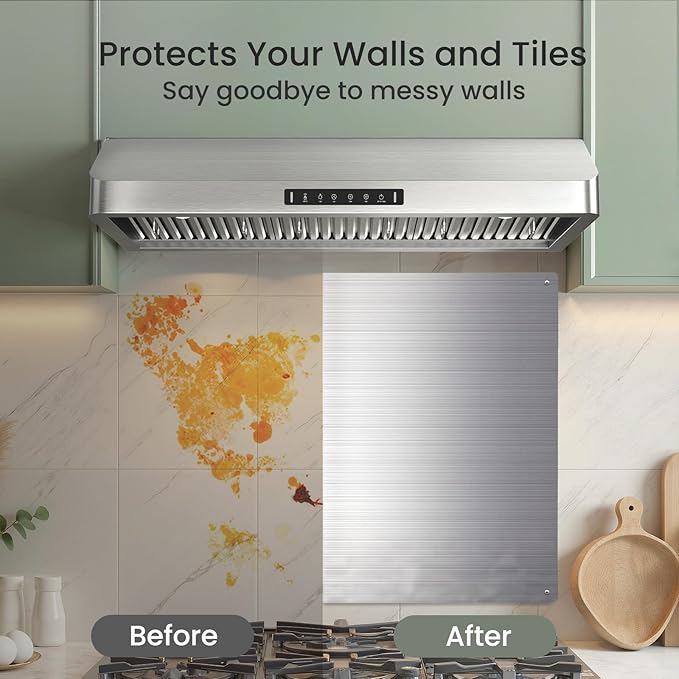 Kitchen Wall Shield – 24x30 Inch Stainless Steel Stove Backsplash for Easy Setup, Stove Backsplash Protector for Wall, Pre-Drilled Holes, Easy Clean