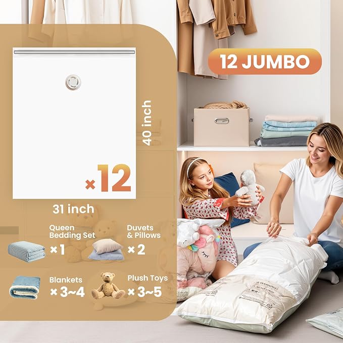 TAILI 12 Pack Vacuum Storage Bags, Jumbo Size, Cream | Vacuum Seal Bags - Image 3