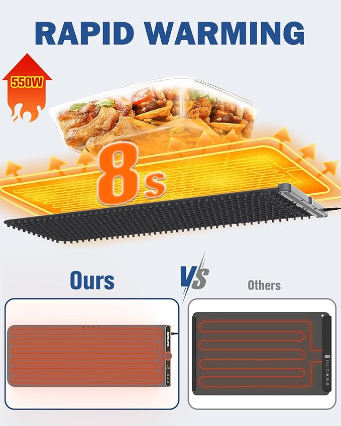 Warming Mat for Food Extra Large 39.4”X15”, 8S Rapid Heating Electric Warming Tray with 9 Temp Setting and 6H Timer, Food Warming Pad, Portable Food Warmers for Parties Buffet, Gray
