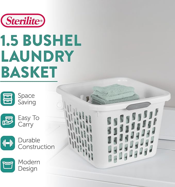 Sterilite Square Laundry Basket, Plastic Clothes Hamper - Image 2