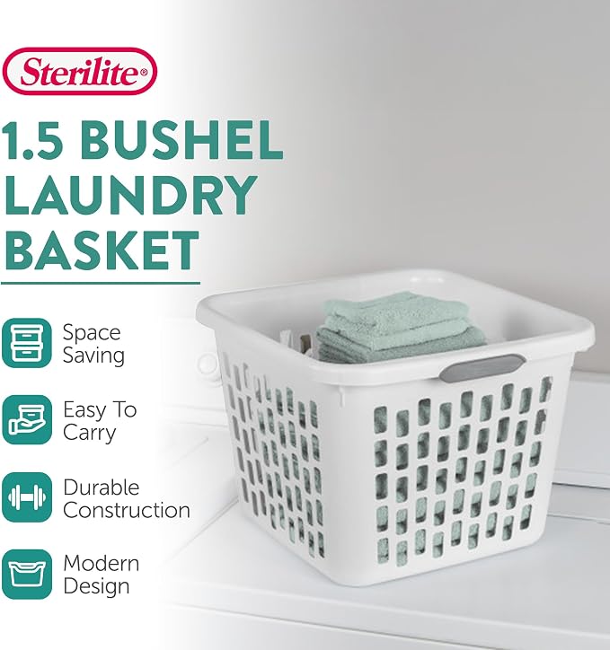 Sterilite Square Laundry Basket, Plastic Clothes Hamper, 18 Pack - Image 2
