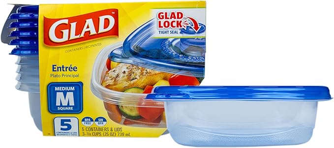 Glad GladWare Entree Food Storage Containers, Medium Square, 25 Oz by GladTrashFoodStorage