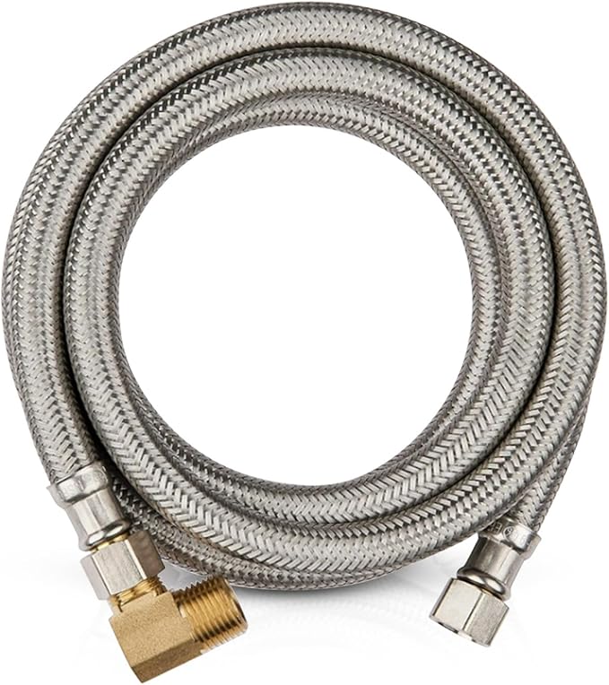 1 Pack Foskan 10FT Stainless Steel Dishwasher Hose With 3/8" Comp x 3/8" MIP 90° Elbow,Flexible Water Line Connector for Standard Dishwashers （10FT）