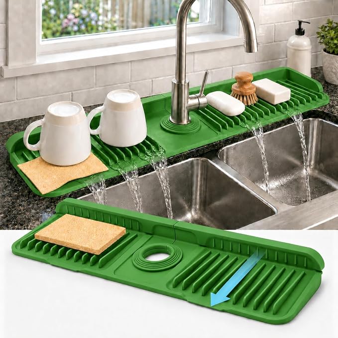 23" Extra Long Silicone Faucet Handle Drip Catcher Tray, 7° Sloped Self by Unknown