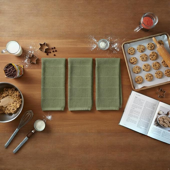 Dark Sage Green Kitchen Hand Dish Towels, 100% Cotton - Image 5