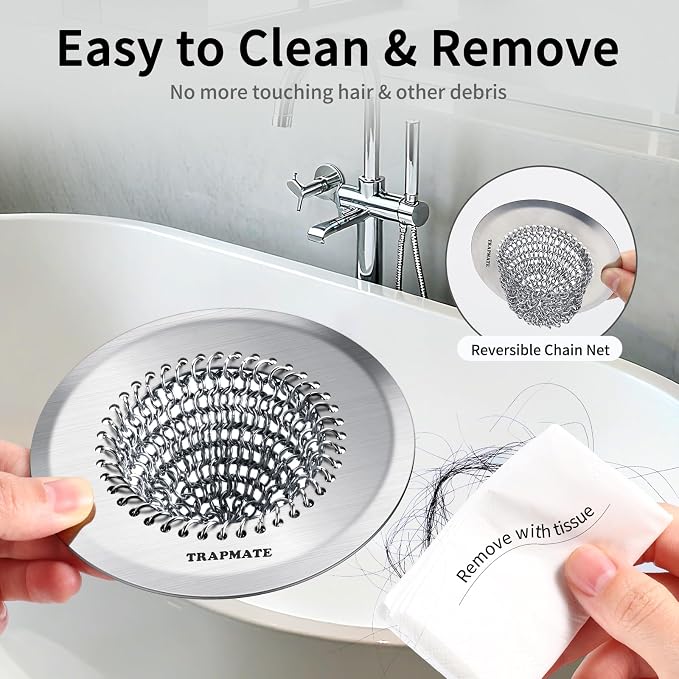 TRAPMATE Shower Drain Hair Catcher, 4.4" Anti-Clogging Bathtub Drain Cover | - Image 6