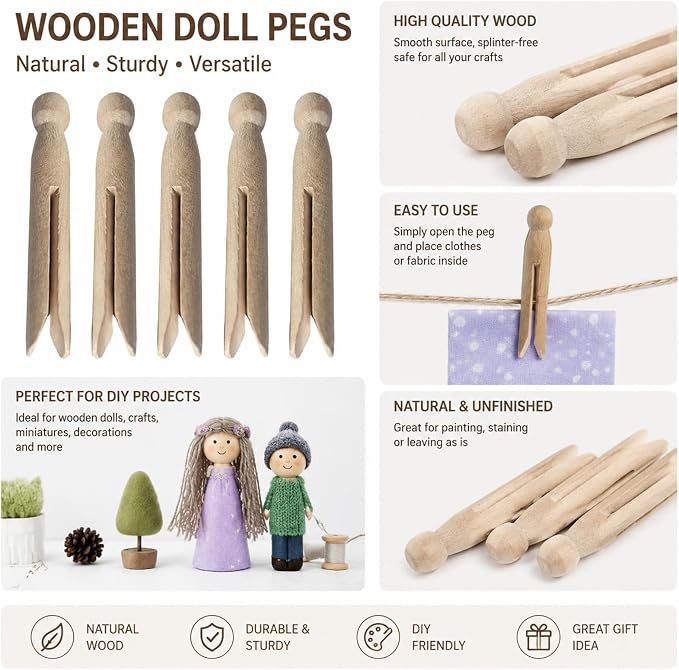Round Wooden Clothespins - Image 2