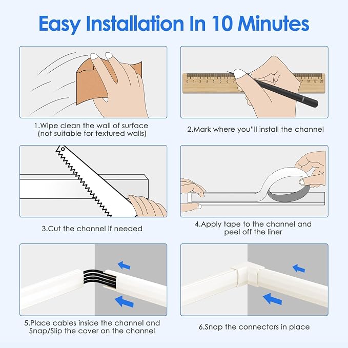 Yecaye TV Cord Hider, 125in Cord Cover, W1.18in H0.6in, Wire Covers - Image 7