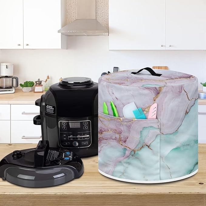Marble Dust Cover for Kitchen Instant Pot Accessories Appliance Cover Quart Pressure Cooker Air Fryer Rice Cooker Kitchen Appliance Dust Covers with Storage Pockets Size M