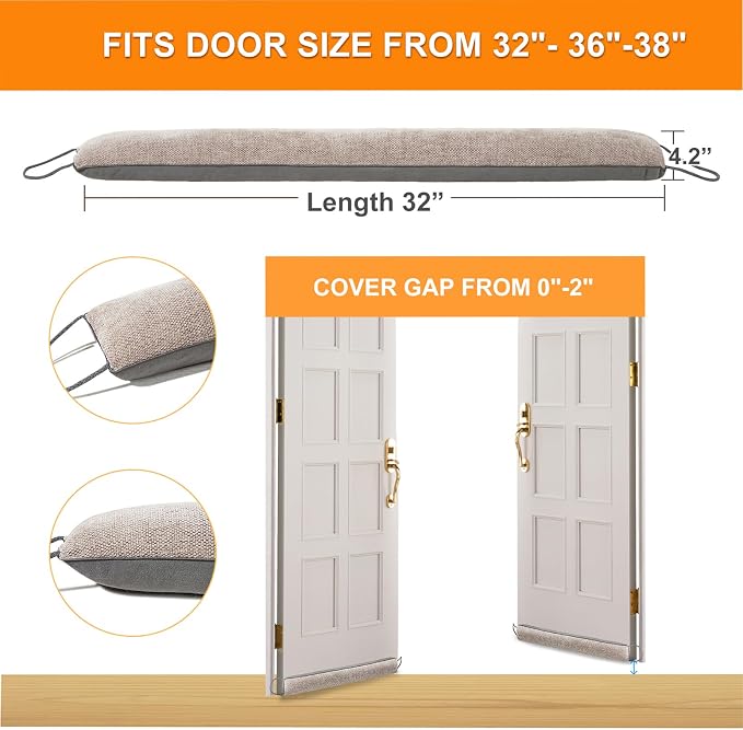 Weighted Door Draft Stopper, 32inch | Under Door Noise Blocker, Front Door - Image 3