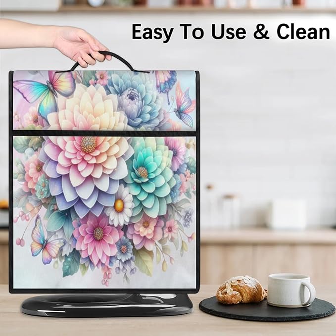 Kitchen Aid Mixer Cover Rainbow Flower Stand Mixer Cover Compatible with 6-8 Quarts Stand Mixers, Dust Covers with Zipper Pocket Foldable Washable Kitchen Aid Organizer Bag