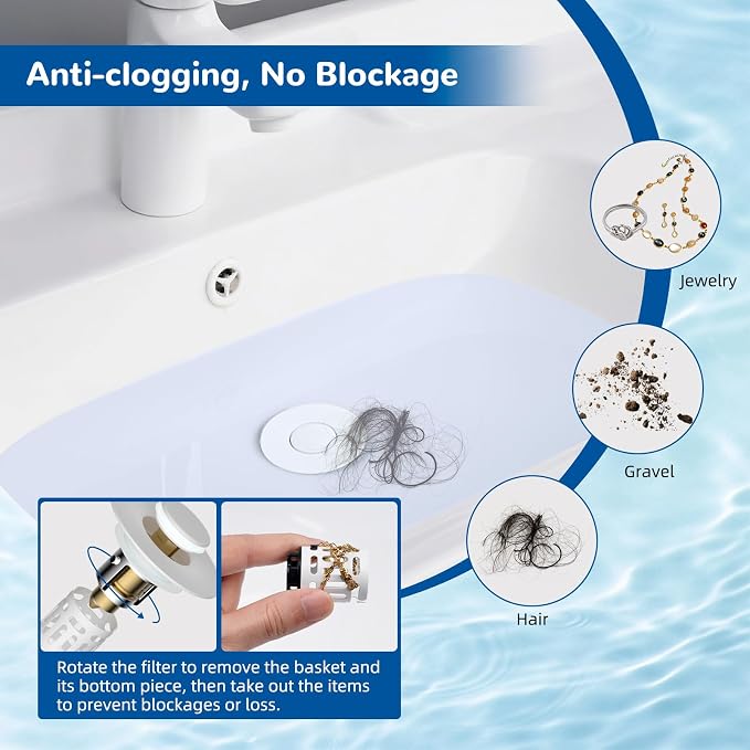 Hibbent 2 PCS Upgraded 3 in 1 Bathroom Sink Drain Strainer, Pop Up Stopper | - Image 2