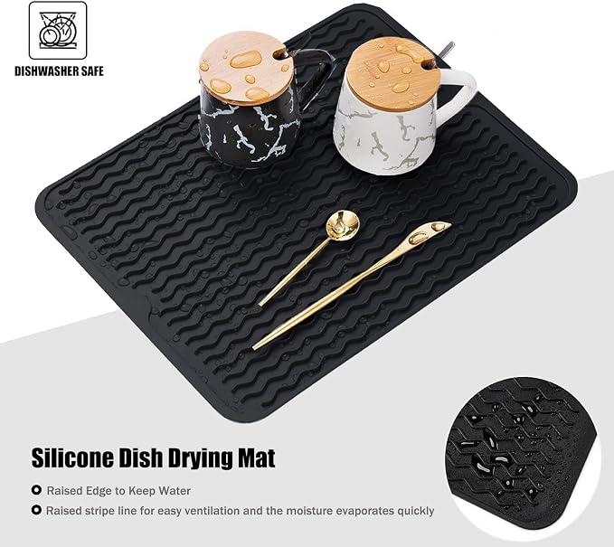 Silicone Dish Drying Mat, Non-Slip Easy Clean Sink Mat, Dark Blue, Large - Image 6