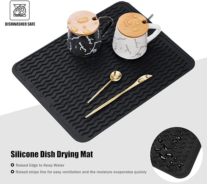Silicone Dish Drying Mat, Non-Slip Easy Clean Sink Mat, Dark Blue, Large - Image 6