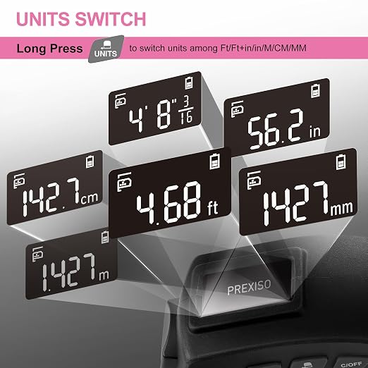 PREXISO 2-in-1 Digital Tape Measure, 16Ft Pink Digital Measuring Tape - Image 7