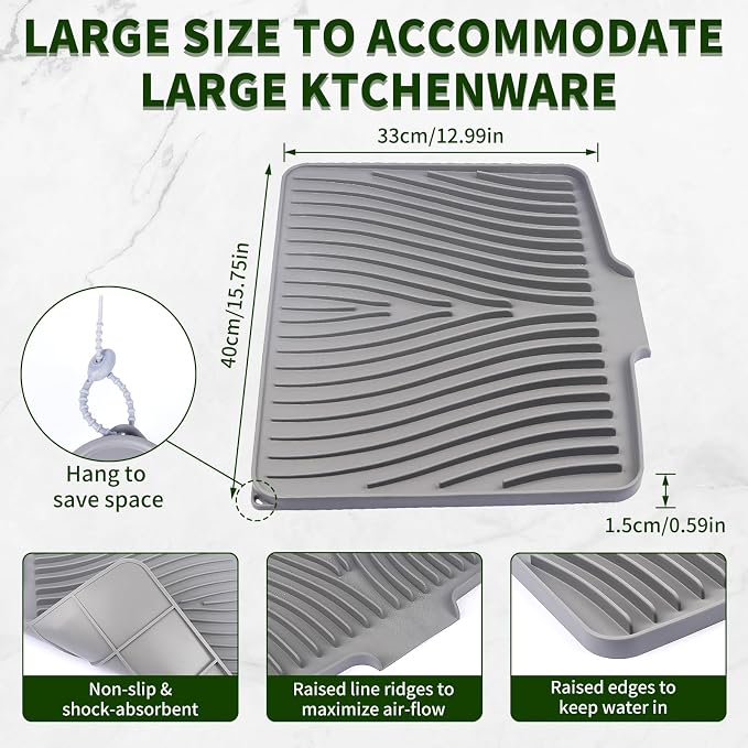Silicone Dish Drying Mat for Kitchen Counter, Hangable & Roll-Up for - Image 3