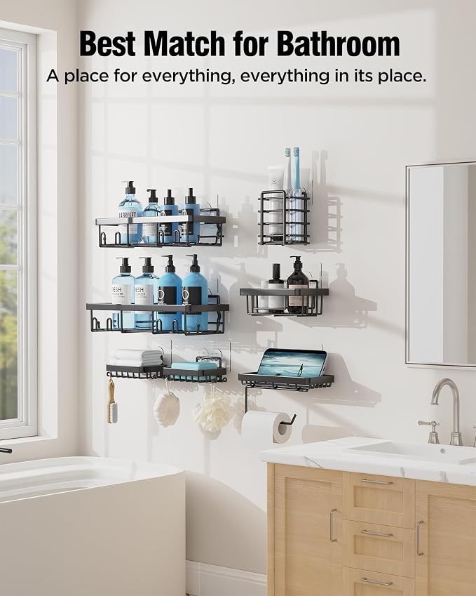 Shower Caddy 7 Pack, Adhesive Bathroom Shower Organizer - Image 8