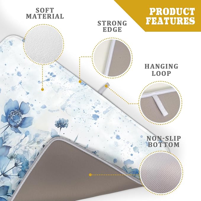 Giwawa Blue Floral Dish Drying Mat - Image 4