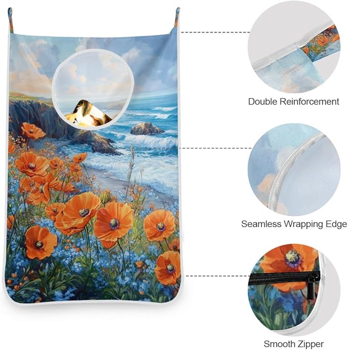Hanging Laundry Hamper with Stainless Steel Hooks, Oxford Fabric Printing Door - Image 5