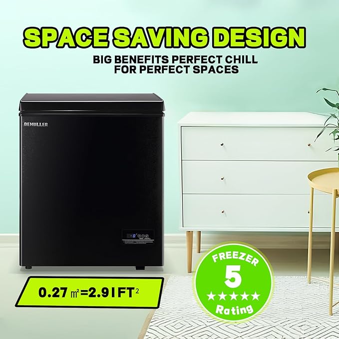 Small Mini Chest Freezer with 2 Hanging Baskets Electronic Control to 1℉Top Open Door Open Freezer Energy Saving Quiet Operation Perfect for Dorm, Garage and RVS, Black