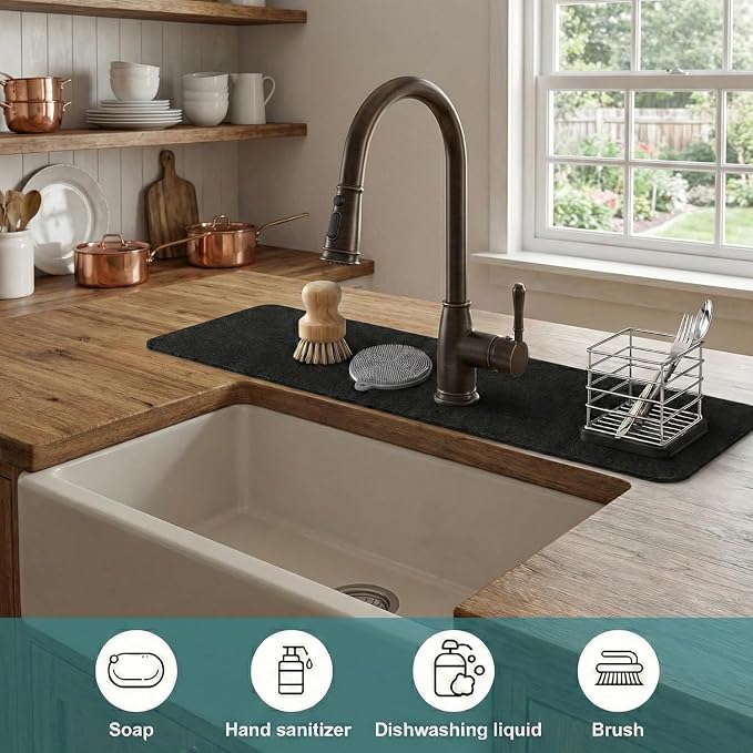 Customizable Kitchen Sink Faucet Mat: 24" Lx4 W Absorbent Splash Guard | 2PCS - Image 8