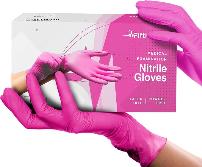 FifthPulse Fuchsia Hot Pink Nitrile Disposable Gloves -3 Mil Medical Exam by FifthPulse