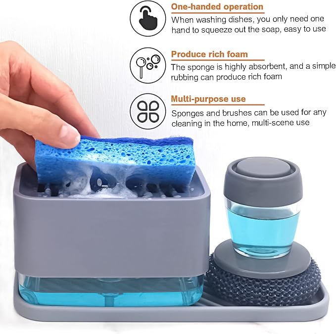 Dish Soap Dispenser with Sponge Holder -Dishwashing Soap Pump Dispenser - Image 4