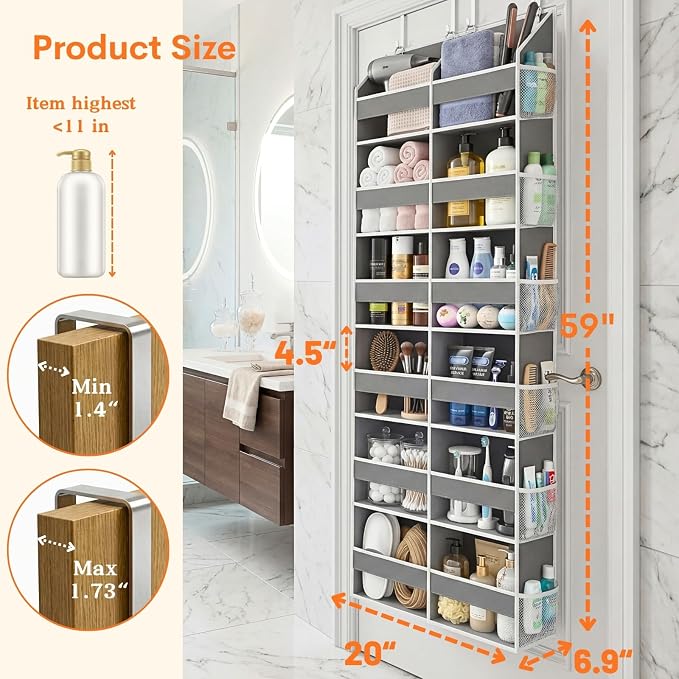 Over the Door Organizer 6 Tiers, Extra Large Behind Door Storage of 12 - Image 4