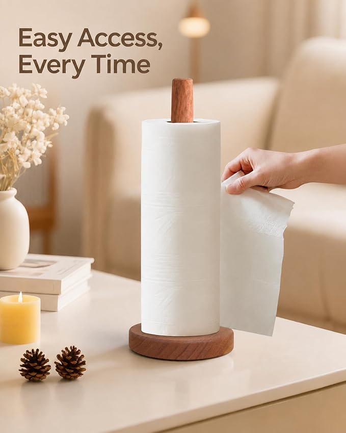 KitchLife Acacia Wooden Paper Towel Holder Countertop - Image 4