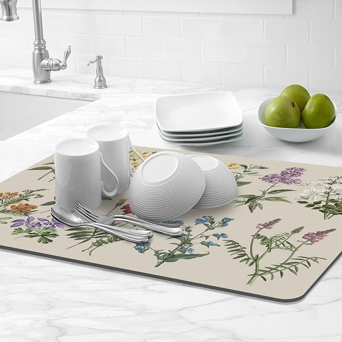 LOKHOM 18"x24" Dish Drying Mat，Vintage Sage Flower Herb Coffee Mat | Ultra - Image 9