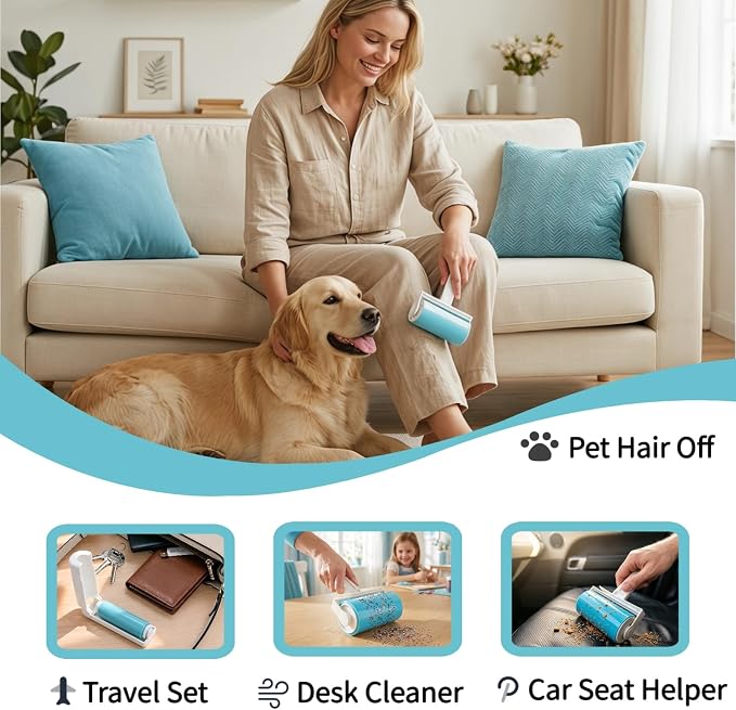 Reusable Lint Roller for Pet Hair – Washable Sticky Picker Set, 2-in-1 Portable - Image 2