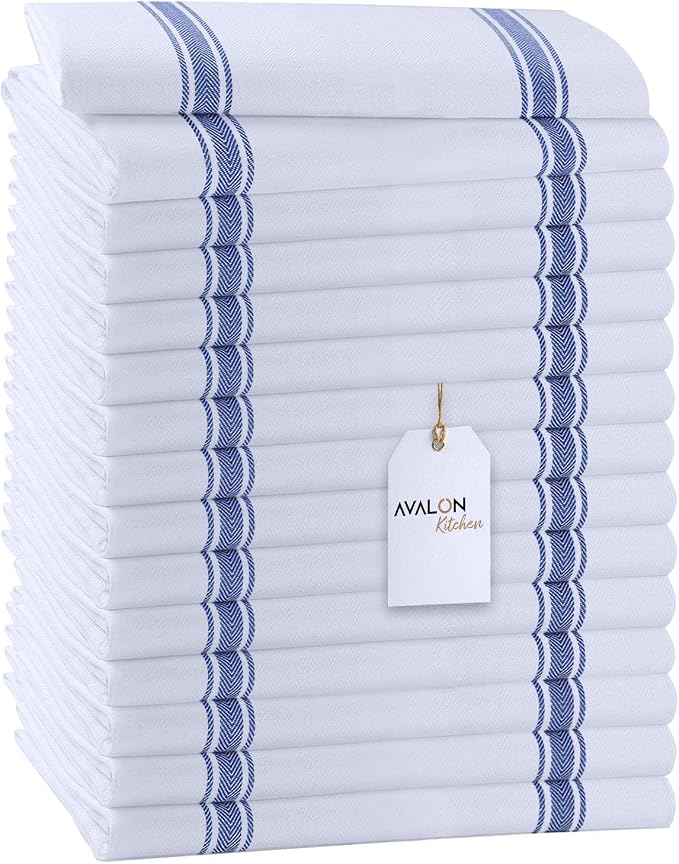 Dish Towels 15 Pack Blue Stripe 100% Cotton Kitchen Towel 15x25 Inch Tea Towels by Avalon+Kitchen