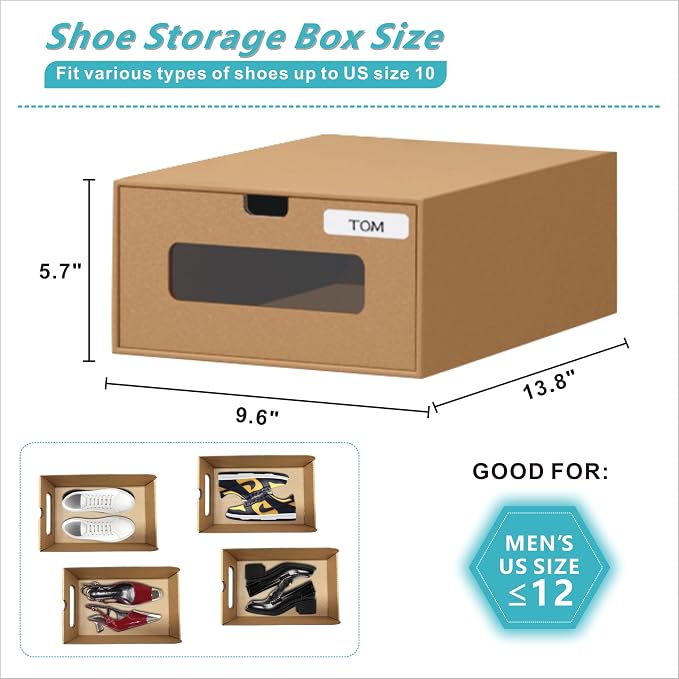 12 Pack Shoe Storage Bins Big Size, Waterproof Storage Boxes, Shoe Containers - Image 2